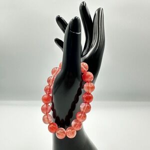 Pink Crackle Glass Bead Stretch Bracelet Sparkly Boho Chic